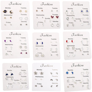 Heart Flower Stud Earring Set For Women Girls Pearl Crystal Jewelry