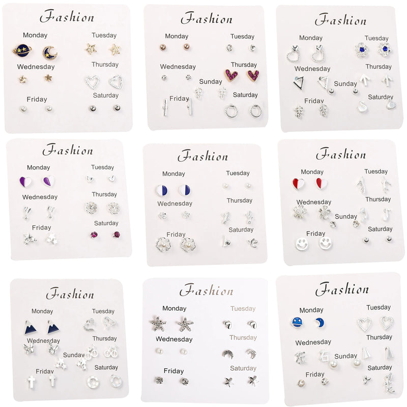 Heart Flower Stud Earring Set For Women Girls Pearl Crystal Jewelry