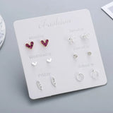 Heart Flower Stud Earring Set For Women Girls Pearl Crystal Jewelry