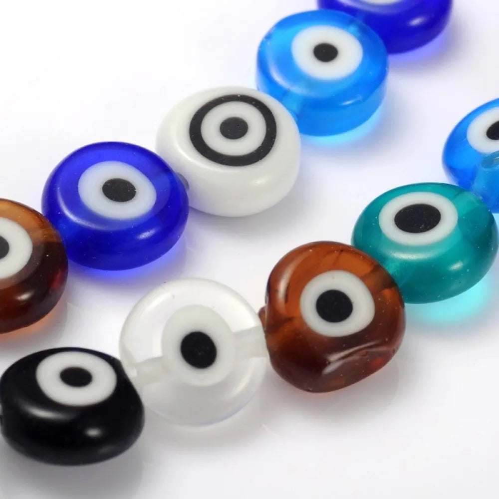 10 Strand Lampwork Flat Round Beads 8mm Mix for DIY Jewelry Making