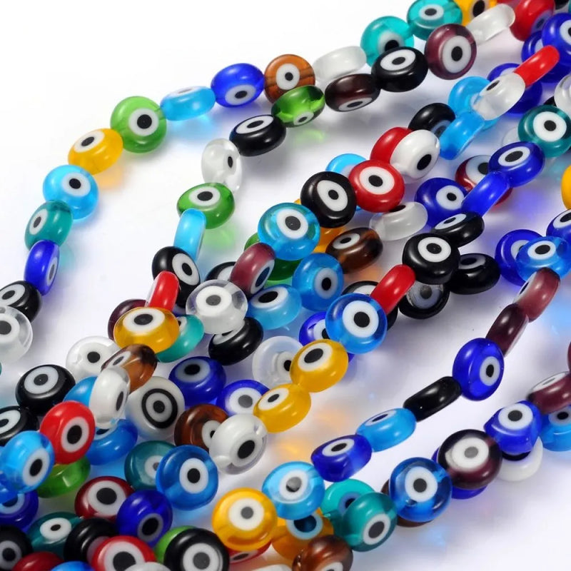 10 Strand Lampwork Flat Round Beads 8mm Mix for DIY Jewelry Making