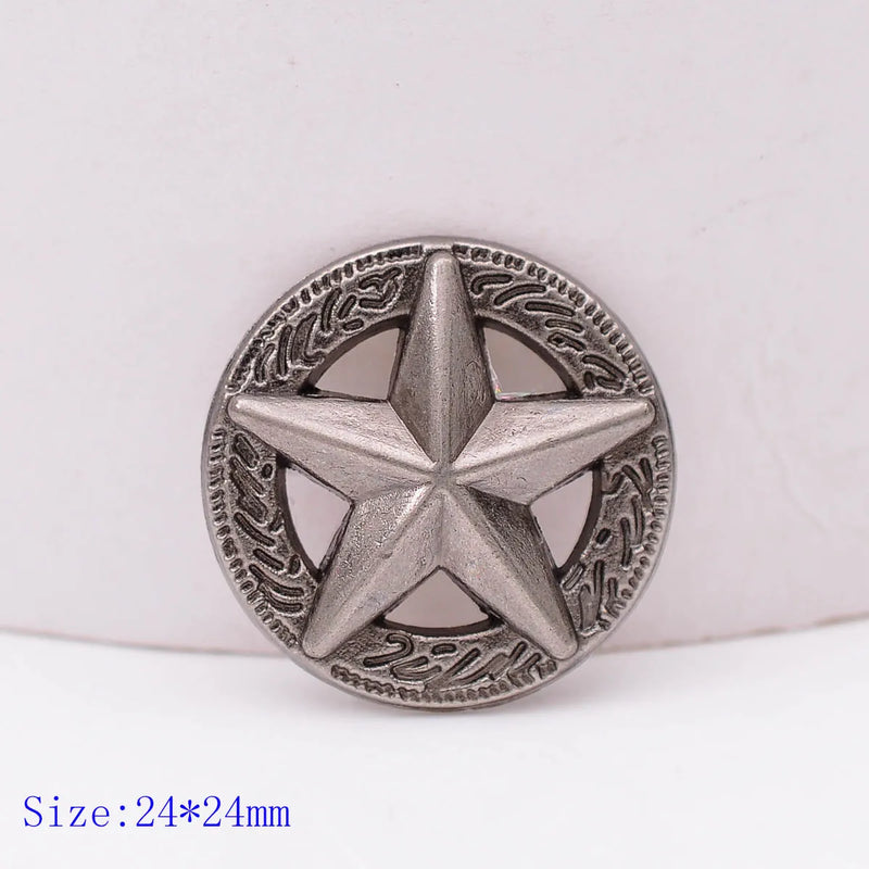 10X 1 Inch Silver Western Cowboy Star Leathercraft Belt Conchos