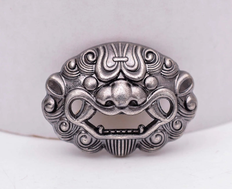 Antique Silver Chinese Guardian Foo Dog Lion Concho Screwback