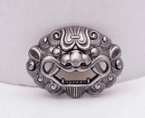 Antique Silver Chinese Guardian Foo Dog Lion Concho Screwback