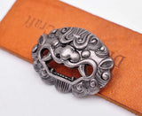Antique Silver Chinese Guardian Foo Dog Lion Concho Screwback