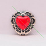 10X Silver Indian Flower Carved Red Heart Turquoise Concho Closure