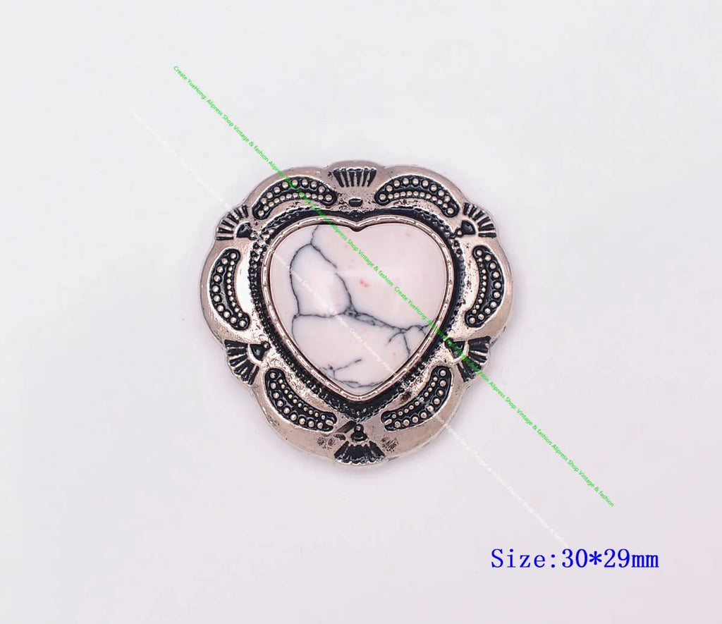 10X Silver Indian Flower Vintage Love Heart Turquoise Leathercraft Accessories