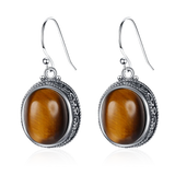 Tiger Eye Drop Earrings Vintage 925 Silver Fine Jewelry