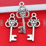 10X26MM 30PCS Antique Silver Mini Filigree Flower Skeleton Key Charm Pendants