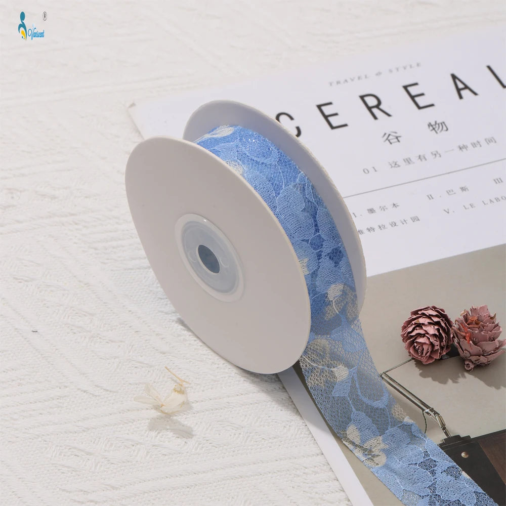25mm Colorful Lace Embroidery Bow Ribbon Flower Packaging Hollow Floral DIY