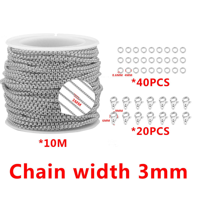 10m Stainless Steel Box Chains Set for DIY Jewelry Making
