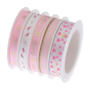 5m Baby Stroller Crown Ribbon, Baptism Printing Pink/Blue Ribbon