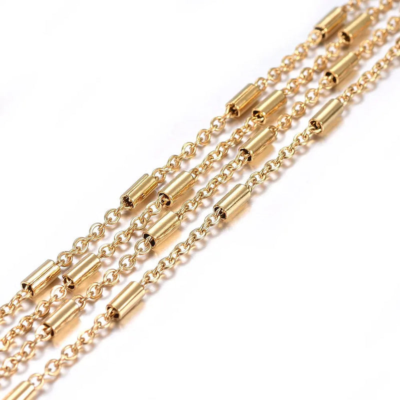 10m Stainless Steel Tube Beaded Link Chains for DIY Jewelry Making
