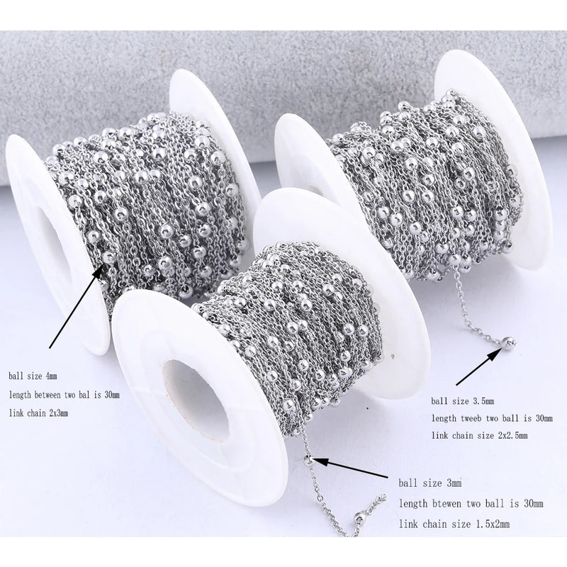 10m Stainless Steel Ball Beaded Chain for DIY Jewelry Making