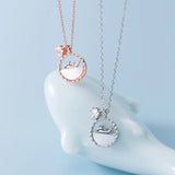 10mm Sterling Silver Dolphin Shell Circle CZ Necklace Pendant