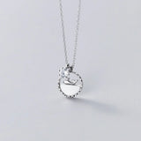10mm Sterling Silver Dolphin Shell Circle CZ Necklace Pendant