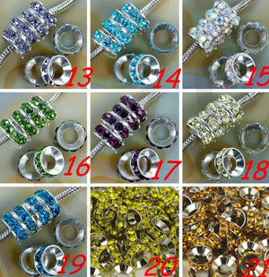 10mm 100pcs/lot Mixed Crystal Rondelle Spacer Beads Silver Plated European Bead