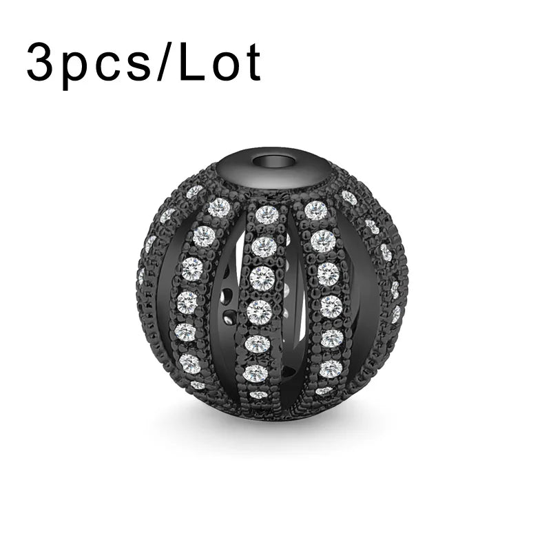 10mm 11mm Copper Beads Micro Pave Zircon European Charms