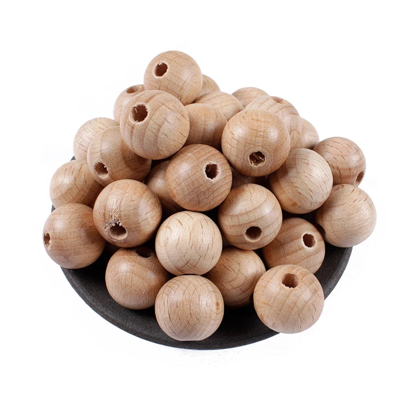 50Pcs Beech Ball Wood Spacer Beads For Bracelet Baby Teether