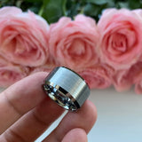 Big Wide Tungsten Carbide Men's Wedding Band Top Brushed Finish Comfort Fit