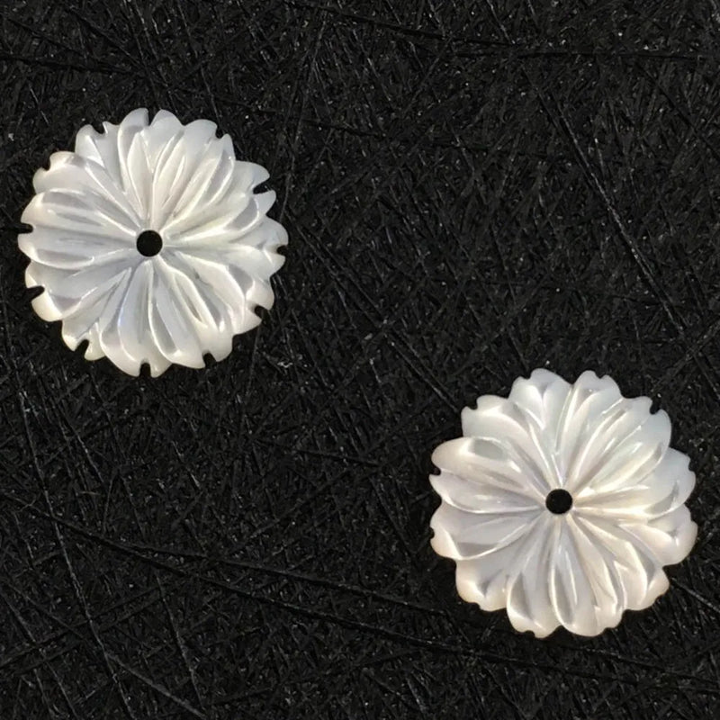 10mm 12mm Carved Shell Flower Charms Center Drilled Shell Stone Focal Beads