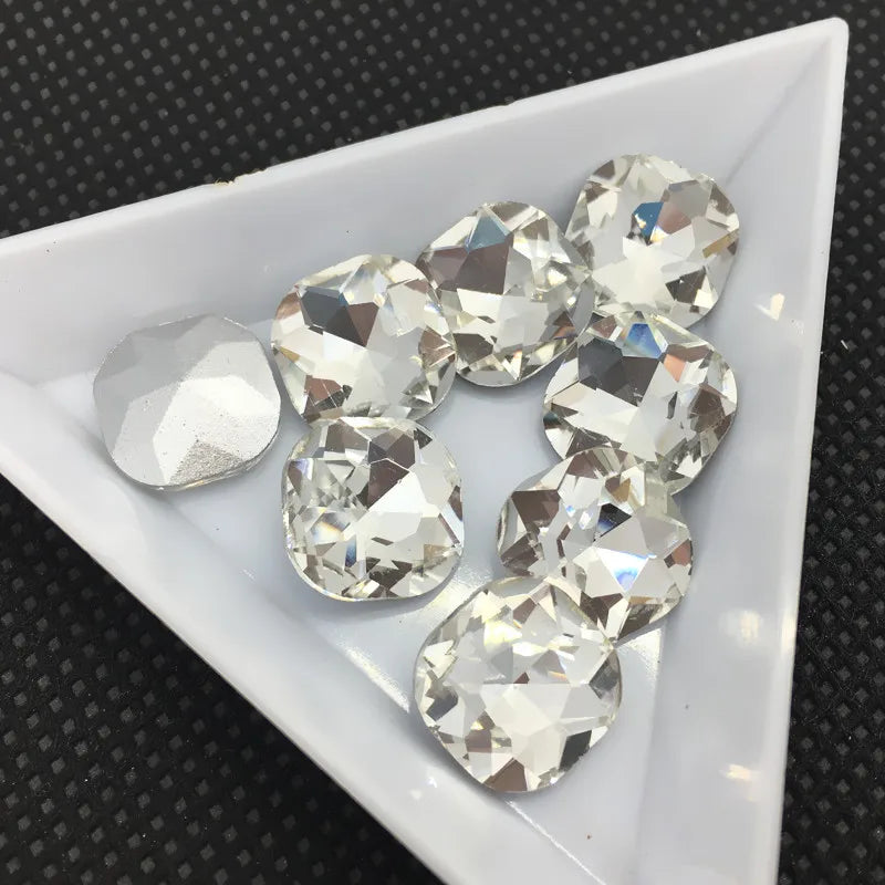 10mm 12mm Square Crystal Glass Stone Pointback