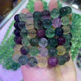 Flower Carved Natural Fluorite Stone Bracelet - Gemstone Jewelry