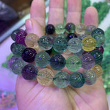 Flower Carved Natural Fluorite Stone Bracelet - Gemstone Jewelry