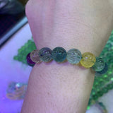 Flower Carved Natural Fluorite Stone Bracelet Gemstone Jewelry For Woman
