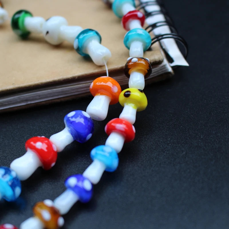 10mm 12mm Mushroom Glass Beads Mix Colors for DIY Jewelry Making