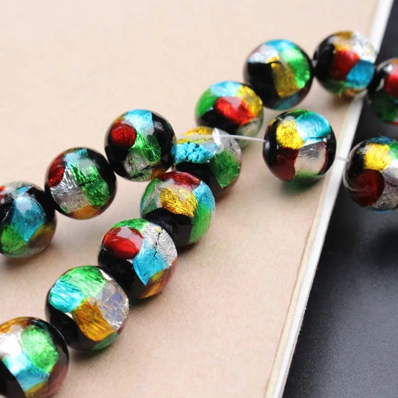 10mm 12mm Lampwork Glass Beads Mix foilRound for Jewelry Bracelet Necklace