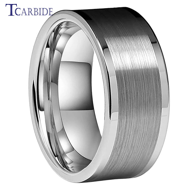 10mm 12mm Tungsten Carbide Wedding Band Center Brush Finish