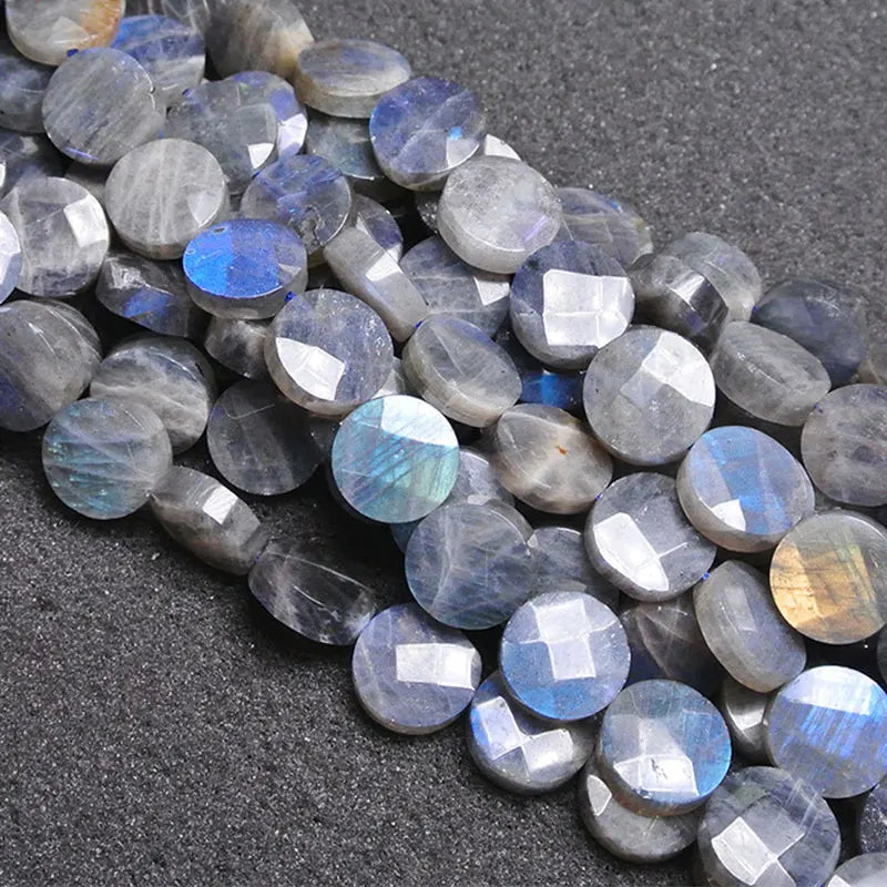 Labradorite Beads 15'' Faceted Coin Gray DIY Loose Beads For Jewelry Making