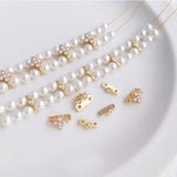 10mm 2-Hole CZ Paved Pearl Spacer Beads 14K Plated DIY Jewelry Making Supply