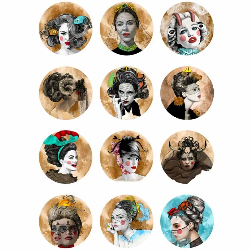 12pcs/lot Zodiac Mix Glass Cabochons Snap Button Charm Bracelet