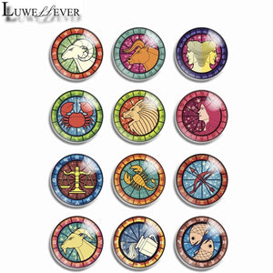 12pcs Zodiac Mix Glass Cabochons Jewelry Findings Snap Button Charm Bracelet