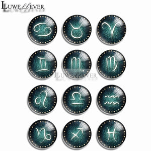 12pcs Zodiac Mix Glass Cabochons Jewelry Findings Snap Button Charm Bracelet