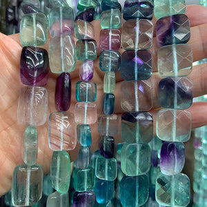 10mm 14mm Natural Fluorite Stone Beads 15'' Faceted Square