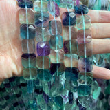 10mm 14mm Natural Fluorite Stone Beads 15'' Faceted Square