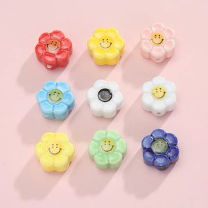 10mm 18mm Sun Flower Smile Face Ceramic Beads DIY Jewelry Making