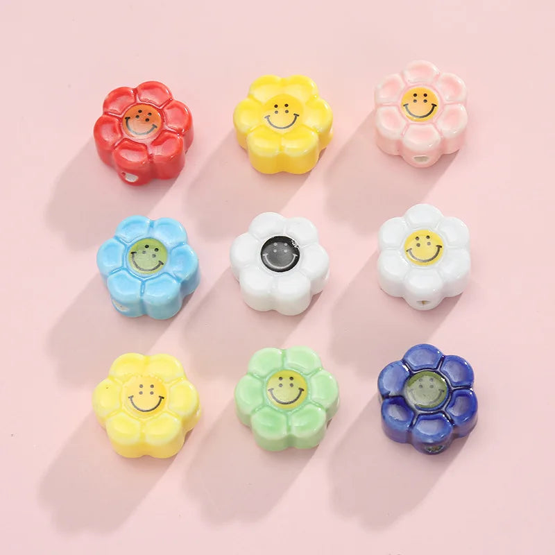 10mm 18mm Sun Flower Smile Face Ceramic Beads DIY Jewelry Making