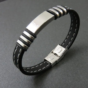 10mm Silicone Bracelet Men Steel ID Bangles Wristband