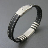 10mm Silicone Bracelet Men Steel ID Bangles Wristband