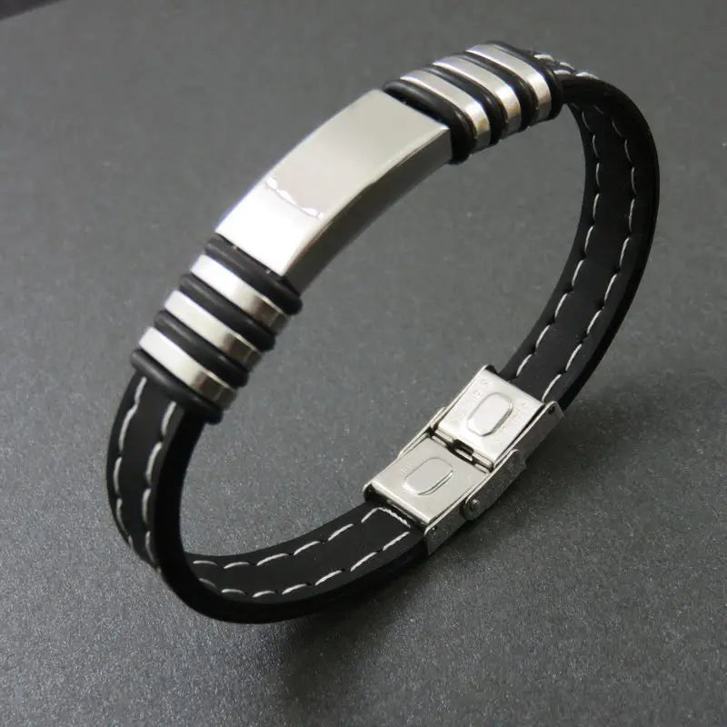 10mm Silicone Bracelet Men Steel ID Bangles Wristband