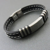 10mm Silicone Bracelet Men Steel ID Bangles Wristband