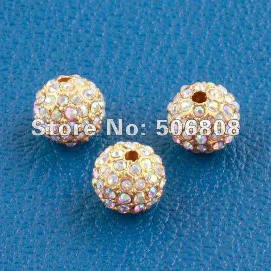 White AB Rhinestone Disco Balls Charms Beads 10mm & 12mm