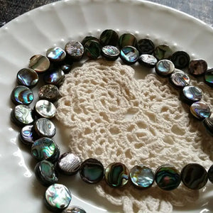 10mm Abalone Shell Bead Strand 36pcs Flat Round Jewelry Charms