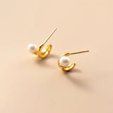 18k REAL Sterling Silver Double Rows Shell Pearl Stud Earrings