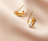 18k REAL Sterling Silver Double Rows Shell Pearl Stud Earrings