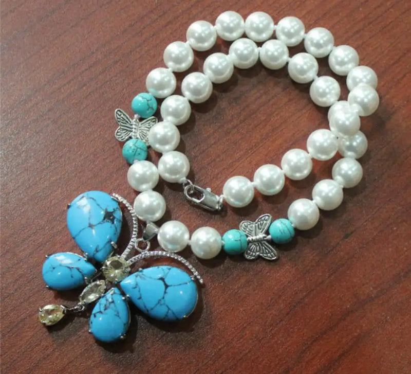 10mm Beizhu Pine Stone Butterfly Pendant Necklace